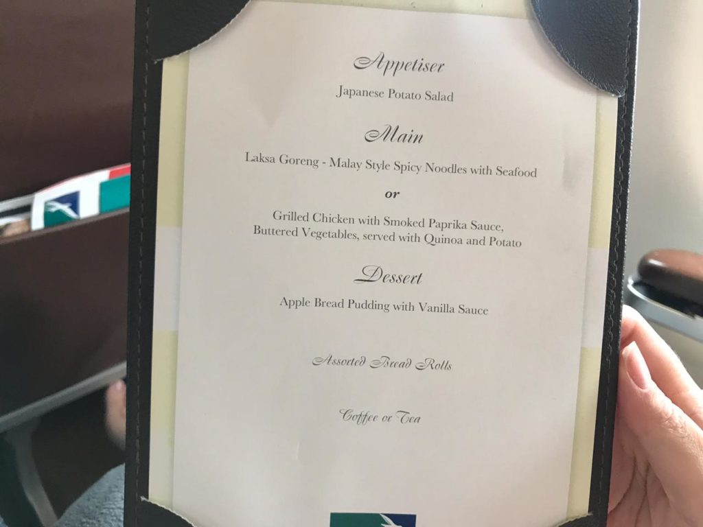 SilkAir menu