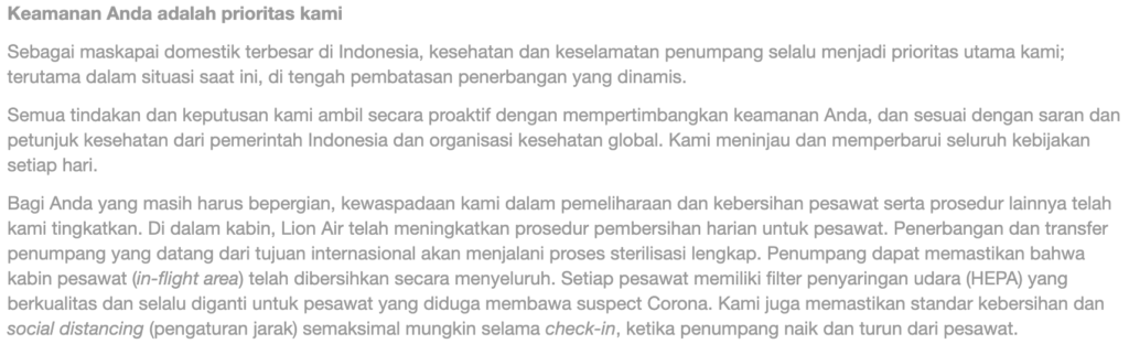 lion air corona